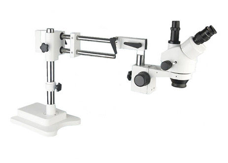 میکروسکوپ LED دو بازوی بوم پایه Trinocular Stereo Zoom Microscope 3.5X 90X